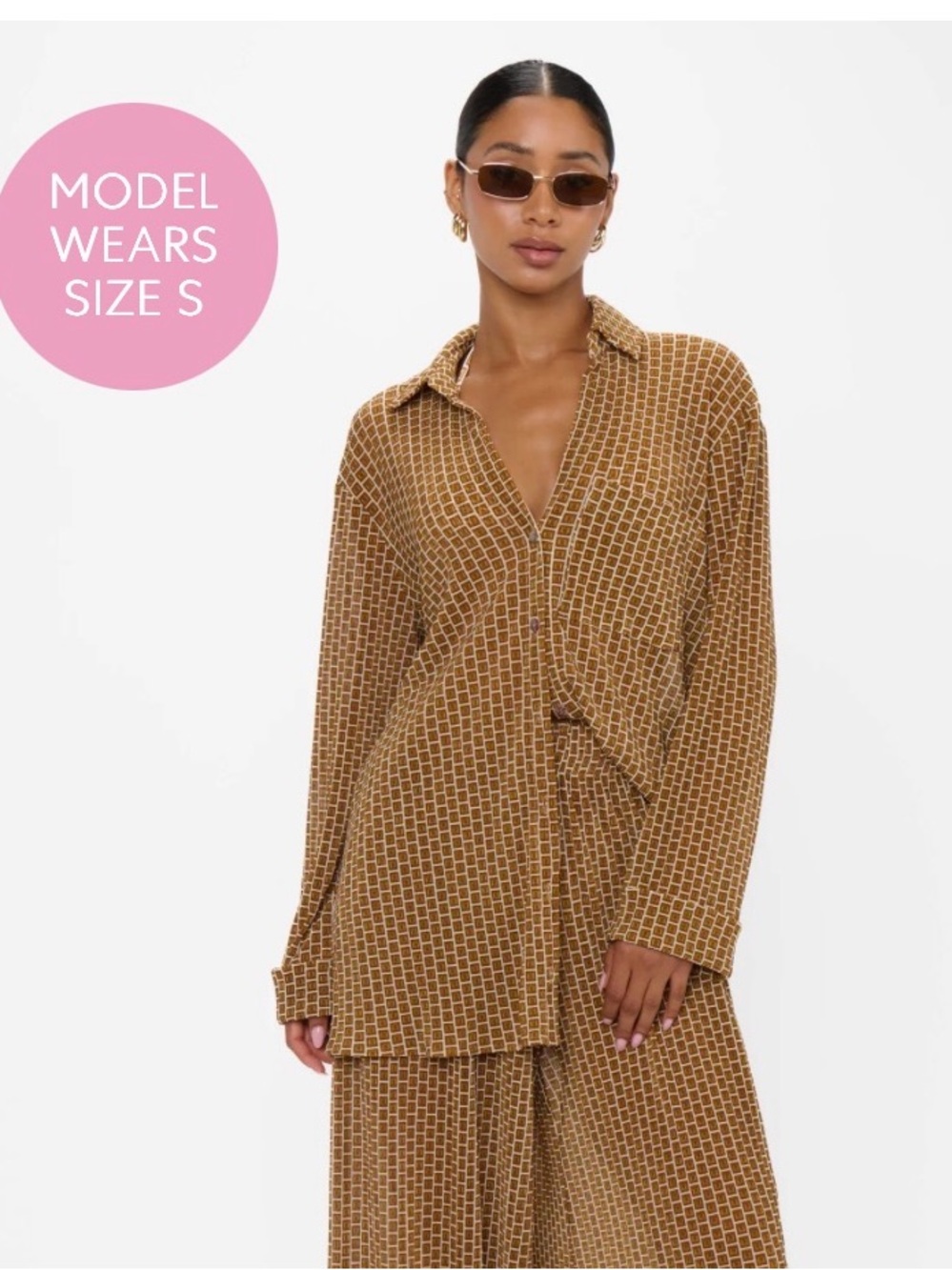 Brown Geo Print Button-Up Shirt